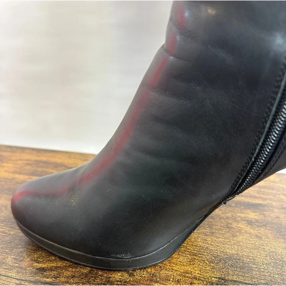 NINE WEST Quizme Black Soft Leather Platform Stiletto Heel Zip Tall Boot Size 11 - Picture 13 of 16